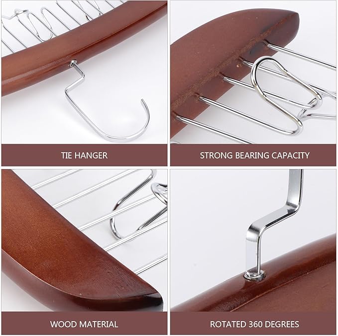 Veemoon Rotating Wooden Tie Hanger with 12 Hooks Multi-Functional Belt and Accessory Organizer Vintage Color Space-Saving Closet Storage for Ties and Belts