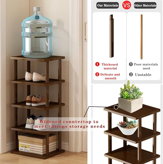 Vertical Shoe Rack - Tall Narrow Shoe Rack Organizer for Small Spaces,7 Tier Bamboo Shoen Shelf for Entryway,Closet,Corner,Doorway,Skinny Shoe Shelf Space Saving Shoe Storage,Free Stackable DIY…