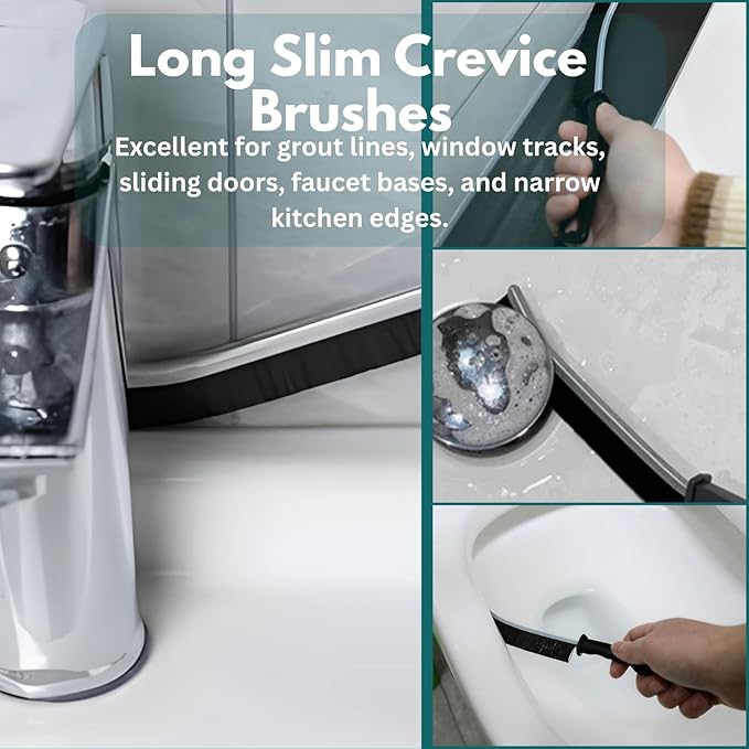 Crevice Cleaning Brush Set 11-Piece Multi-Purpose Hard & Soft Bristle Brushes for Kitchen, Bathroom Tile Grout Sink Bottles & Crevices Deep Cleaning Tools for Home Car & Appliances Black & White