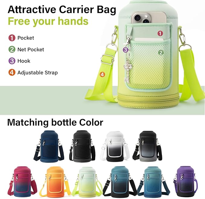 1 Gallon Insulated Water Bottle | Upgraded Thickened Stainless Steel Metal Portable Sports Large Water Jug for Gym and Hiking with Carrier Bag, Handle Strap | BPA-Free 128 oz