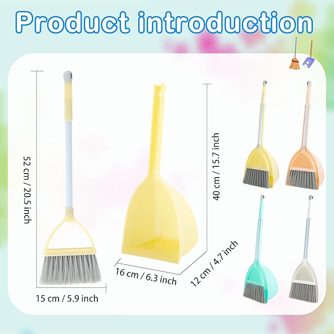 5 Pcs Mini Broom with Dustpan Children Broom and Dustpan Toddler Cleaning Set Small Cleaning Plastic for Kitchen Bathroom Pet, 4 Colors