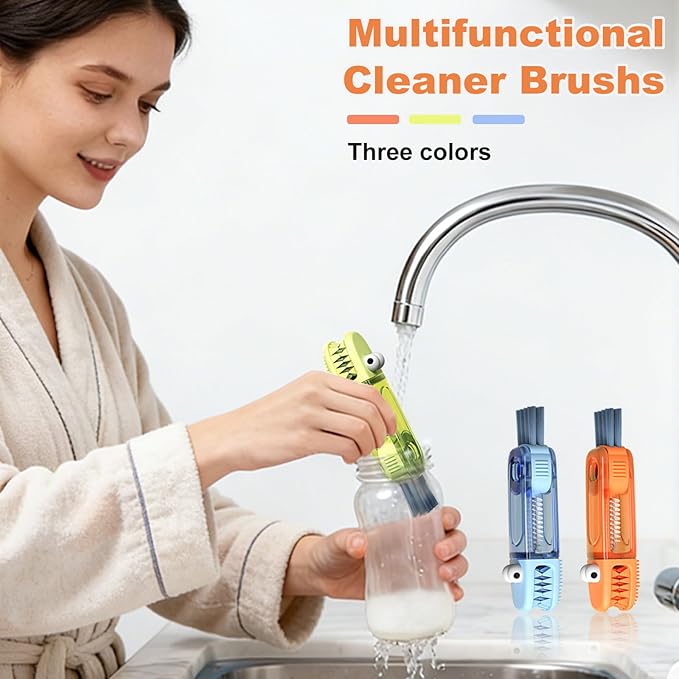 3 in 1 Cup Lid Cleaning Brush, Gap Cleaner Brushs - Home Kitchen Multifunctional Bottle Cleaning Brush Set, Portable Travel Bottle Lid Cleaner Tools