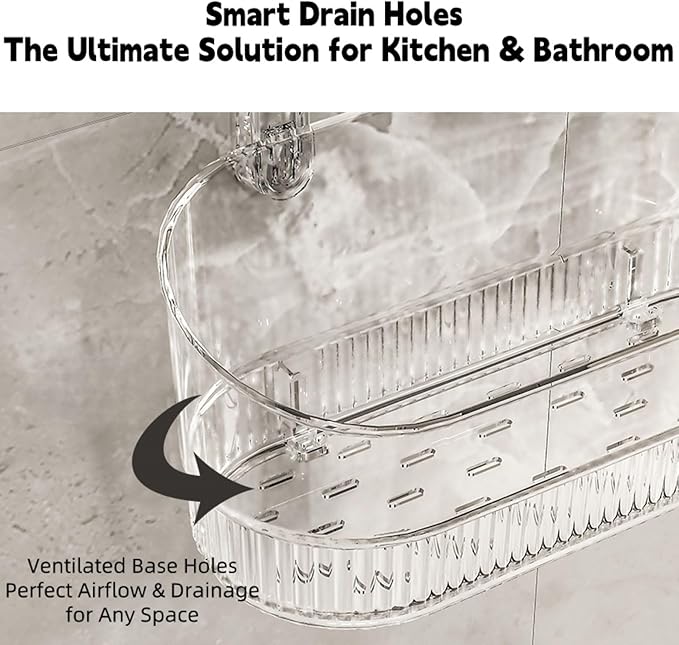 Clear Bathroom Shower Caddy, Wall Mount Storage Shelf with Suction Cups,Bathroom Storage Shelf 12.7x4.5x3.5 inchesLoad-bearing capacity: 22IB 1piece （Golden transparent）