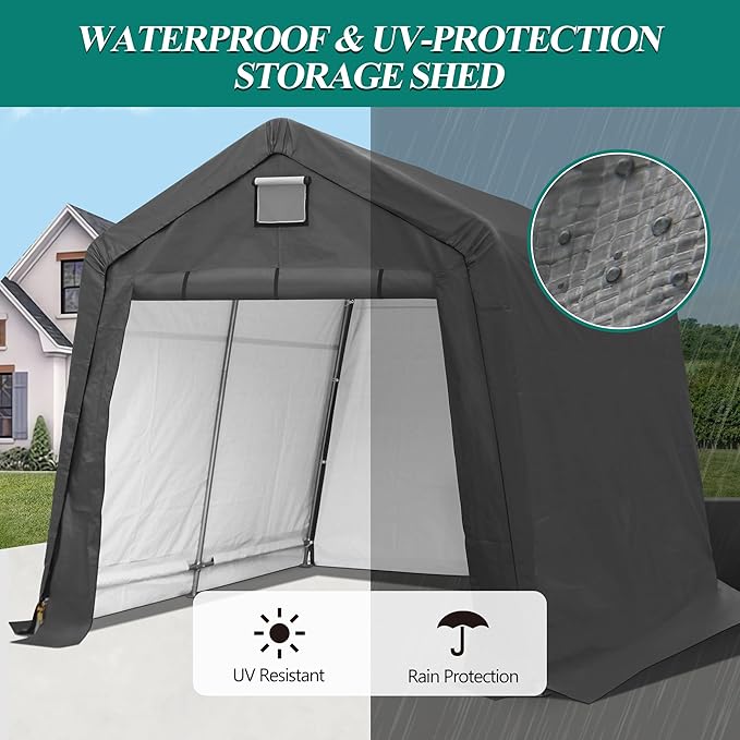 GARTOO 10' x 10' Outdoor Storage Shelter - Heavy Duty Storage Tent with Roll-up Ventilated Windows, Portable Garage Zipper Storage shed for Bike, Motorcycle Shelter, ATV, Weeding Tools