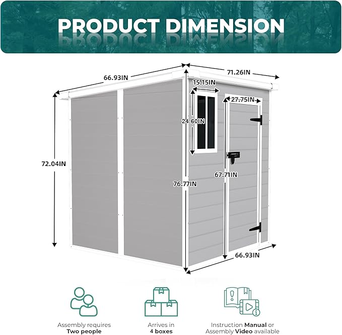 6x6 FT Storage Shed Garden House with Lockable Doors and Vents Waterproof Resin Outdoor Tool Cabinet W/Floor & Window,for Bicycles,Lawnmowers,Lawn,All Weather Use,Gray