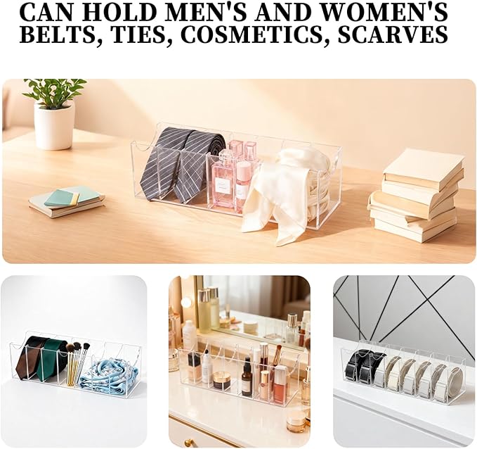 Belt Organizer Rack 7-Grid Acrylic Transparent Belt Box for Men's and Women's Home use Transparent Wardrobe tie and Bow Display Cabinet with Storage Container for Drawers and wardrobes