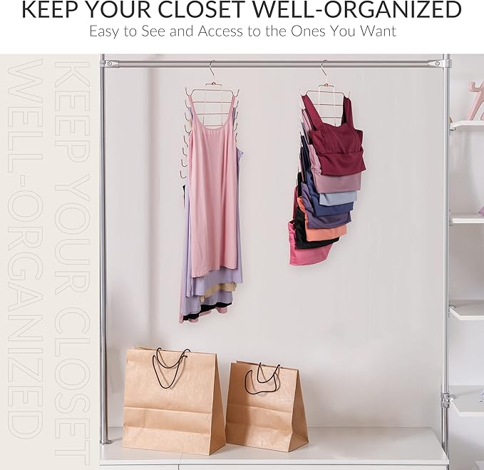 ZEDODIER 4 Pack Tank Top Hanger Space Saving, Bra Hangers for Closet Organizer, Hanging Bra Organizer Tank Tops Holder with 32 Hooks, Closet Organizers and Storage Small Space Solutions, Rose Gold