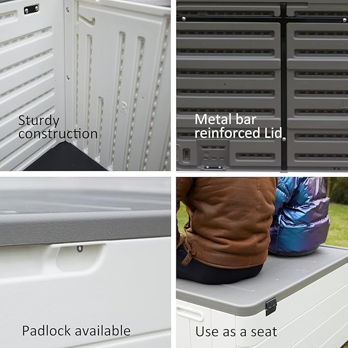 Outdoor Storage Box, 100 Gallon Plus Resin Deck Box Waterproof for Patio Furniture, Garden Tools and Pool Accessories, Lockable UV-Resistant Storage Bin Bench Cabinet for Outside, White