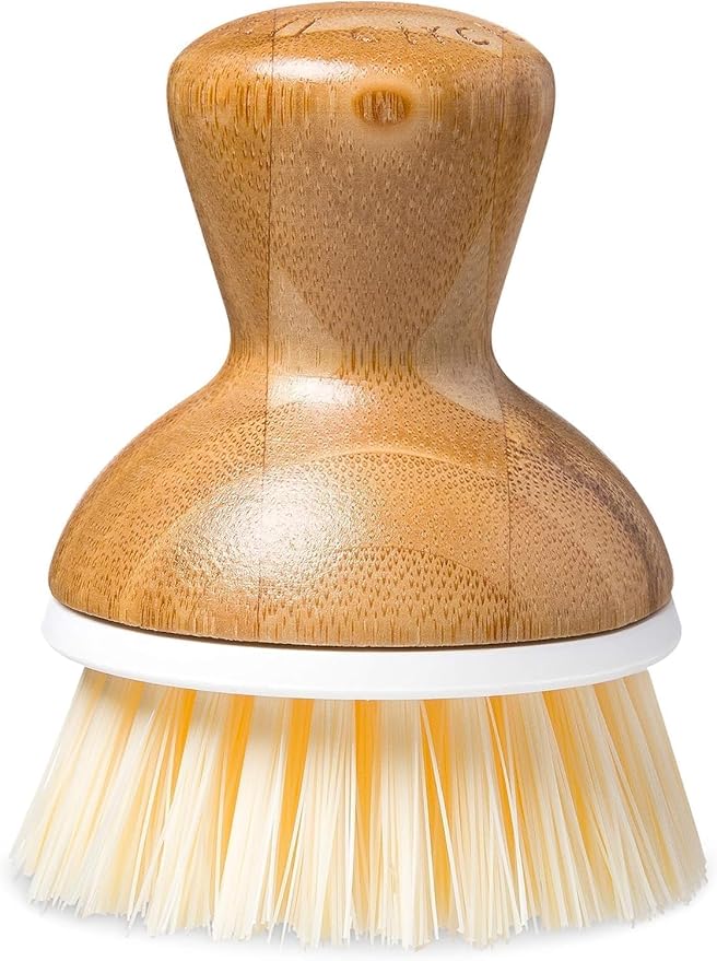 Full Circle Bubble Up Bamboo Dish Brush–Family Safe, Formaldehyde-Free– Ergonomic Palm Scrubber with Handle for Kitchen Cleaning, Dish Scrub Brush for Nonstick, Cast Iron & Sink,White