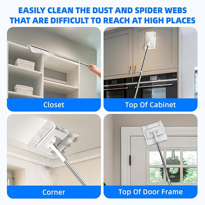 2026 New Mini Disposable Dust Mop with 10 Reusable Cloths No-Touch Dirty Cleaning Dust Mop for Dry Wet Disposable Pads, Multi Surface Floor Mopping and Sweeping for House Wall Bathroom Corners