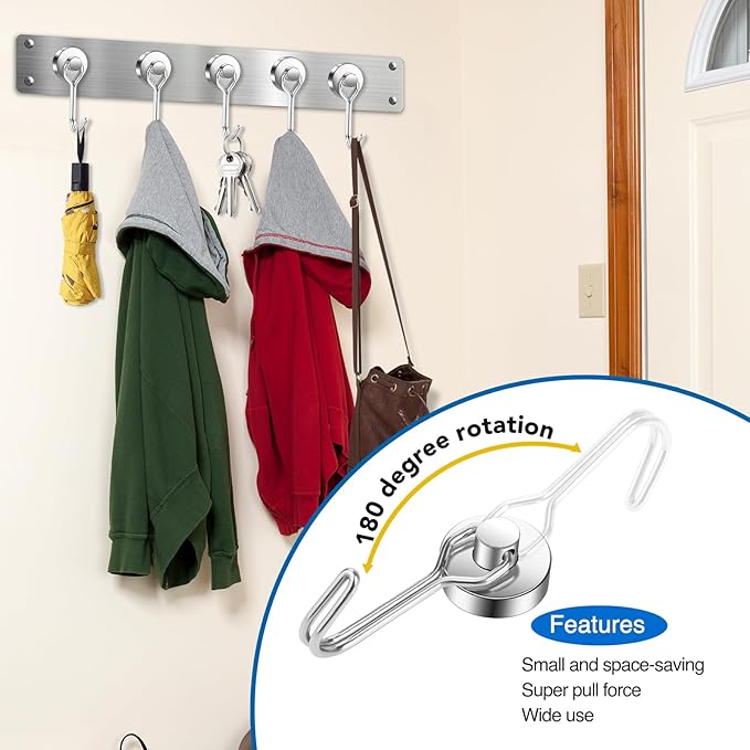 LOVIMAG Hooks, 40lbs+ Magnetic Magnet Hook 2026 Cruise Cabin Ship Essentials Heavy Duty Strong Refrigerator Fridge Hanging for Classroom Beach Vacation Kitchen Grills Home Mug Hanger (6 Pack), Silver