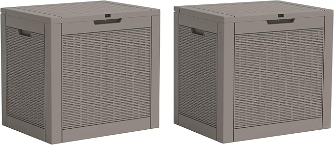 32 Gallon Outdoor Storage Box, Resin Deck Boxes Outdoor Waterproof For Patio Furniture, Garden Tools, Pool Supplies, Lockable And UV Resistant (a Set of 2,Rattan Gray)