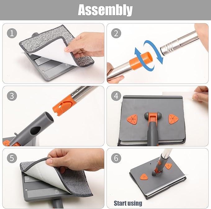 85” Baseboard Cleaner Tool with Handle and Hooks, 180° Rotating Wall Cleaner with Convex Design, Wall Mop with 6 Reusable Pads to Clean Wall, Window, Floor and Ceiling with Extension Poles