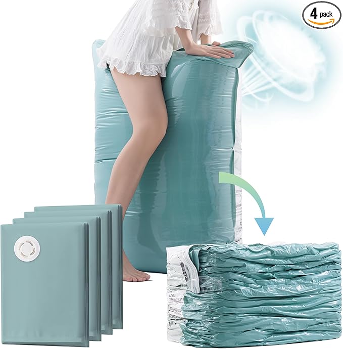 TAILI Vacuum Storage Bags 4 Pack, Jumbo Cube (31x40x15 Inch), Vacuum Seal Bags for Beddings, Comforters, Pillows, Clothes, Space Saving for Closet and Home Storage, Forest Green