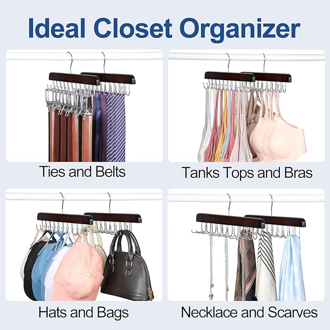 TOPIA HANGER 40 Hooks Belt Tie Hanger Space Saving for Closet, 2 in 1 Belt Ties Racks Max 60 Belts with 60 Ties Capacity, Curved with Flat Hooks for Belts,Ties,Bras,Closet Organizers and Storage CT70A