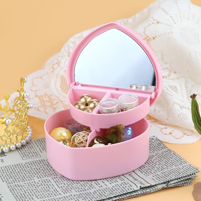 Heart Shaped Jewellery Box, Jewellery Organiser with Cosmetic Mirror, Jewellery Display Box for Girls＆Women