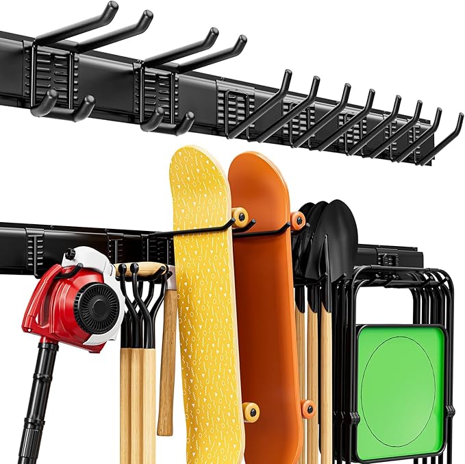 SPECILITE Garage Storages Tool Organizers, Wall Mount Garden Sturdy Rack 48 Inches with Adjustable Heavy Duty Metal Hooks for Yard Shed Max 485lbs