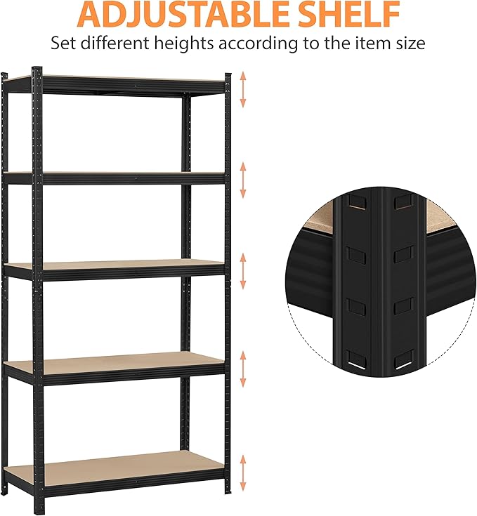 Topeakmart 5-Tier Utility Shelves, Metal Storage Shelves Garage Shelving Unit Adjustable Garage Storage Shelves Storage Racks Heavy Duty Shed Shelving- Black, 35.5 x 16 x 71 Inch