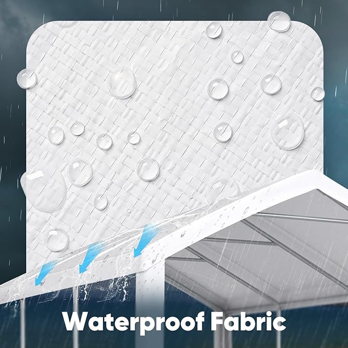 ADVANCE OUTDOOR 10x20 ft Carport Replacement Top Canopy Cover with Leg Cloth, Heavy-Duty Waterproof & UV Protected Car Garage Shelter Tent, Easy Installation with Ball Bungees, White, Roof Only