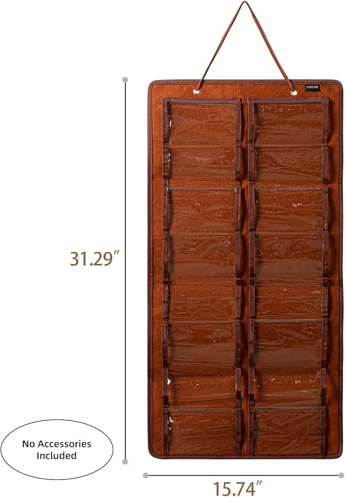 Sunglasses Organizer Storage - 16 Slots Glasses Storage Wall Pocket Display Hanging on Door, Eyewear Display, Dust-Proof (Brown, Dust-Proof)