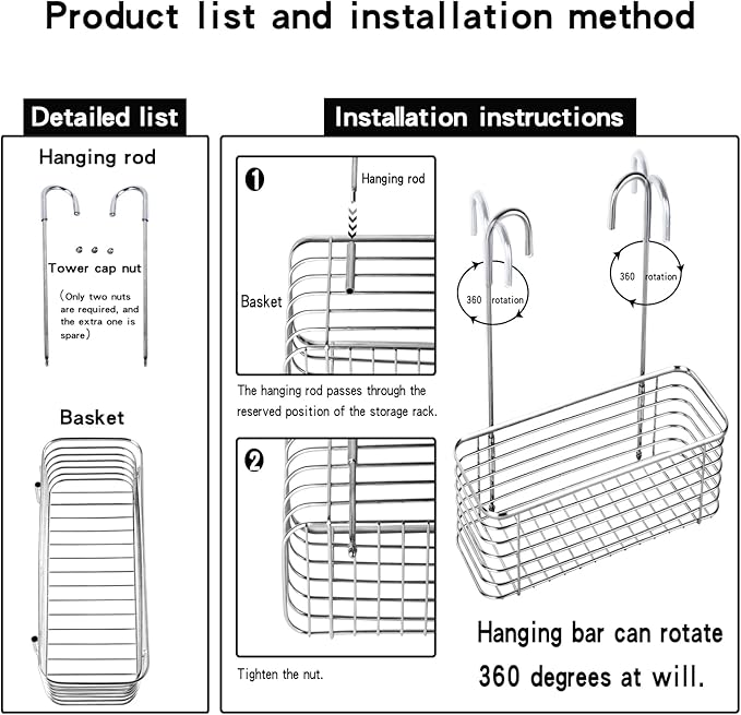 YQh hanging shower rack, bathroom storage rack, shampoo bracket, the back hook can be rotated, and can be hung on the faucet or Claw foot bathtubcross bar, 304 stainless steel rust proof and durable