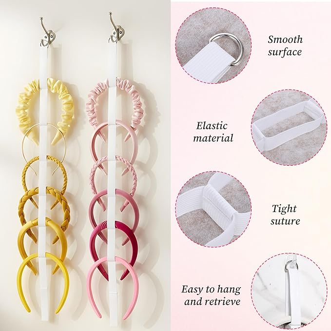 3 PCS Headband Holder Organizer Hanging Hairband Storage Vertical Headband Holder Wall Display Decor White Hair Hoop Display Hair Accessories Organizer for Girl Women Bedroom College Dorm Decor