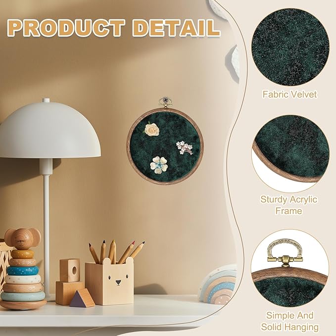 uxcell Round Pin Display Board, Velvet Wall Hanging Brooch Jewelry Display Stand Storage Holder for Enamel Pins Badges Brooches Jewelry, Dark Green