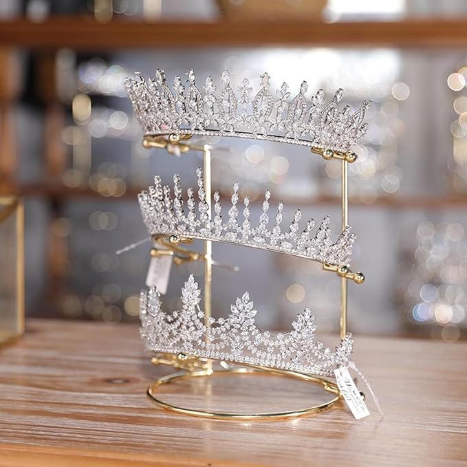 minkissy Three-tiers Crown Display Stand - Metal Brackets Hair Accessories Organizer Box Girls Crown Hair Tie Organizer Crowns Headband Jewelry Holder Crown Organizer for Women
