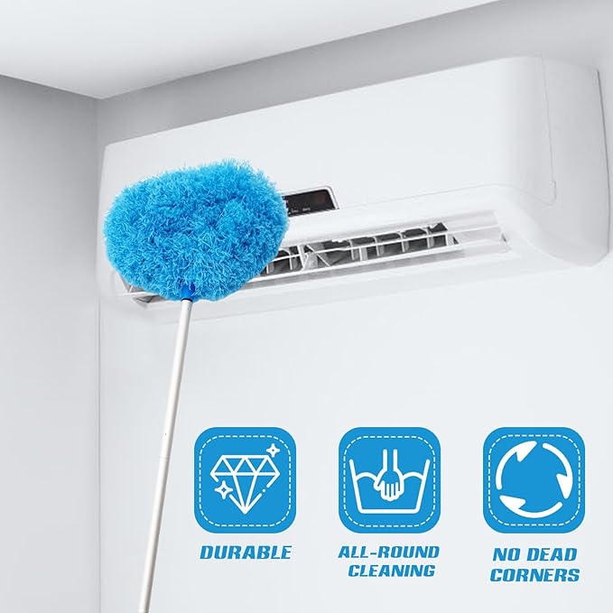 Ceiling Fan Cleaner Duster,Reusable Microfiber Ceiling Fan Blade Cleaner Duster with Extendable Long Handle Removable 13 to 48 in for Cleaning Bookshelves,Door,Window Top (Blue)