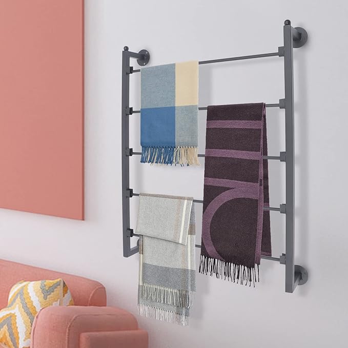 Tie Rack 5-Tier Wall Mounted Scarf Rack Hijab Stand Black Scarf Display Ribbon Organizer for Flower Shop Rack Belt Towel Holder Retail Stores Metal Shelving