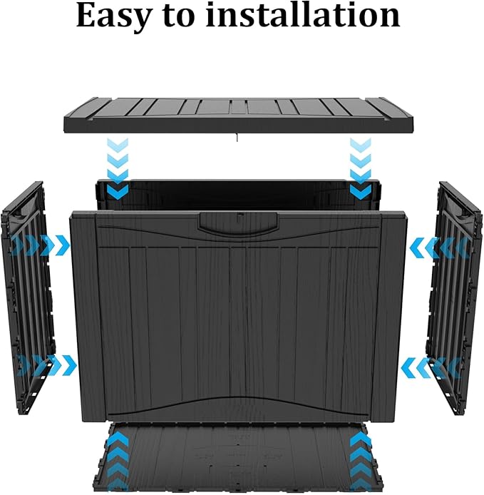 50 Gallon Lockable Resin Outdoor Storage Box, Waterproof & Weather Resistant Deck Box for Patio Cushion, Garden Tools & Pool Accessories, Black
