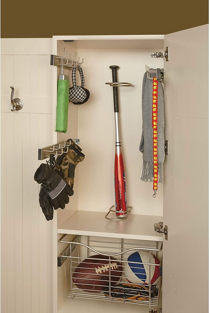Rev-A-Shelf 14" Pull Out Closet Organization Rack for Belts, Ties and Scarves, Accessories Storage Hanger with Mounting Hardware, Chrome, BRC-14CR