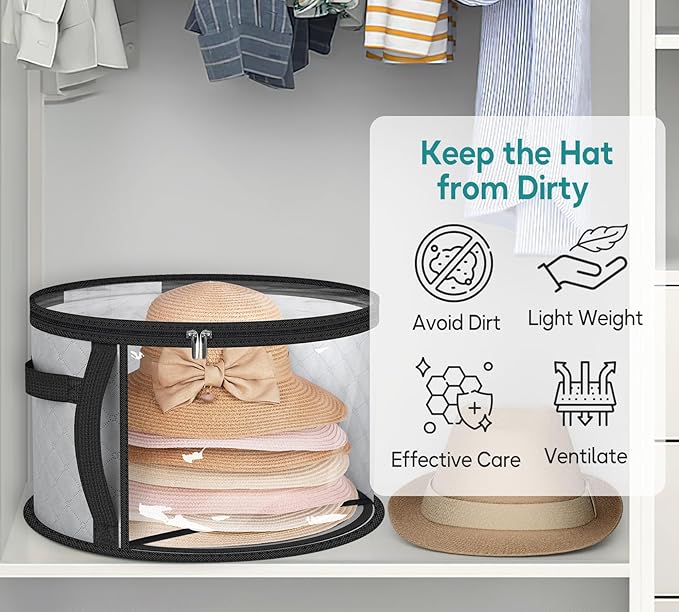 AOODA 18'' Oversized Clear Hat Storage Bag for Women, Holds up to 9 Caps Cowboy Hat Organizer for Closet, Wide Brims Hat Case with Carrying Handles (Grey)