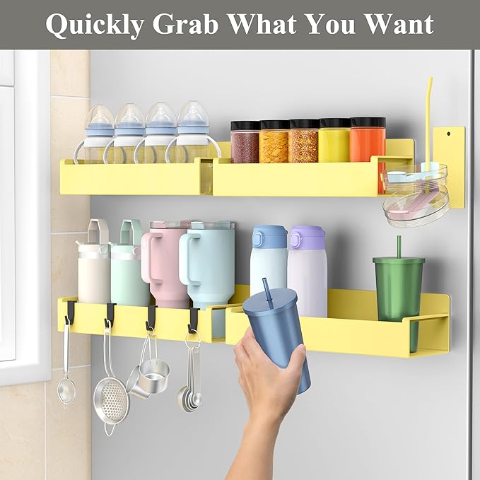 Magnetic Water Bottle Holder for Refrigerator, Cup Holder Organizer for Stanley and Tumbler for Kitchen, 4 Pack, Yellow