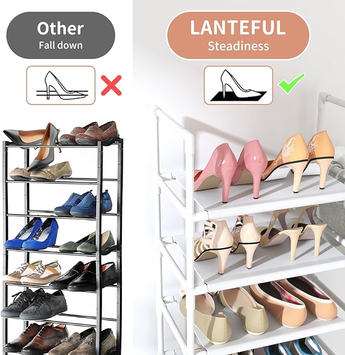 10 Tiers Tall Shoe Rack 20-25 Pairs Boots Organizer Storage Sturdy Narrow Shoe Shelf for Entryway, Closets with Hooks, White