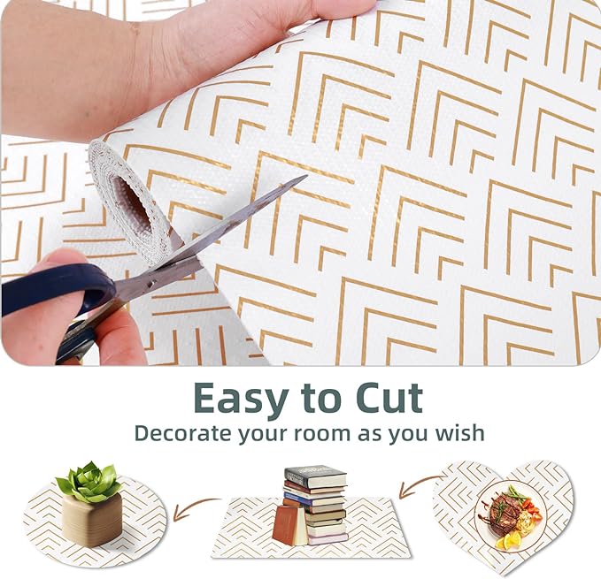 Shelf Liner for Kitchen Cabinets Non Adhesive Drawer Liner Gold Arrow Non-Slip Thickened Shelf Liner Paper Strong Easy to Clean for Tool Box Refrigerator with Knife and Tape Measure 12 inche x 20 feet