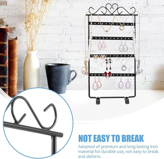 Metal 48-hole Earring Display Rack Jewelry Storage Organizer Black Iron Art Holder for Earrings and Studs Bedroom Accessory Organizer
