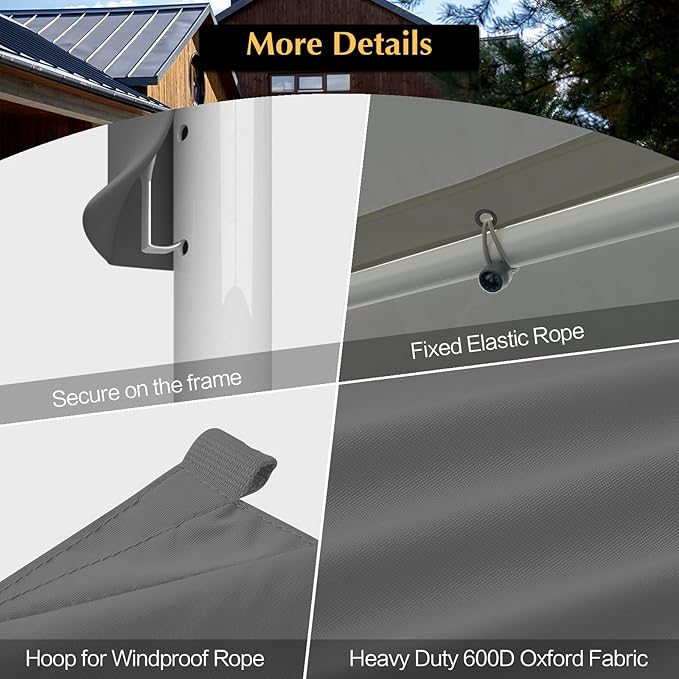 12x20 Canopy Replacement Cover, Carport Replacement Top Cover for 12' x 20' Frame, 800D Heavy Duty Waterproof & UV Protected Car Canopy with Ball Bungees (Frame is not Included) (Gray)