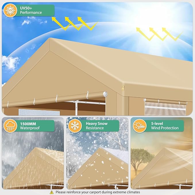 COBIZI Carport 10x20 FT Heavy Duty Portable Garage, Powder Coated Frame(Better Than Galvanized), Built-in Sandbags, Removable Sidewalls & Waterproof Shelter & Windows,for Car/Boat/SUV, Gray