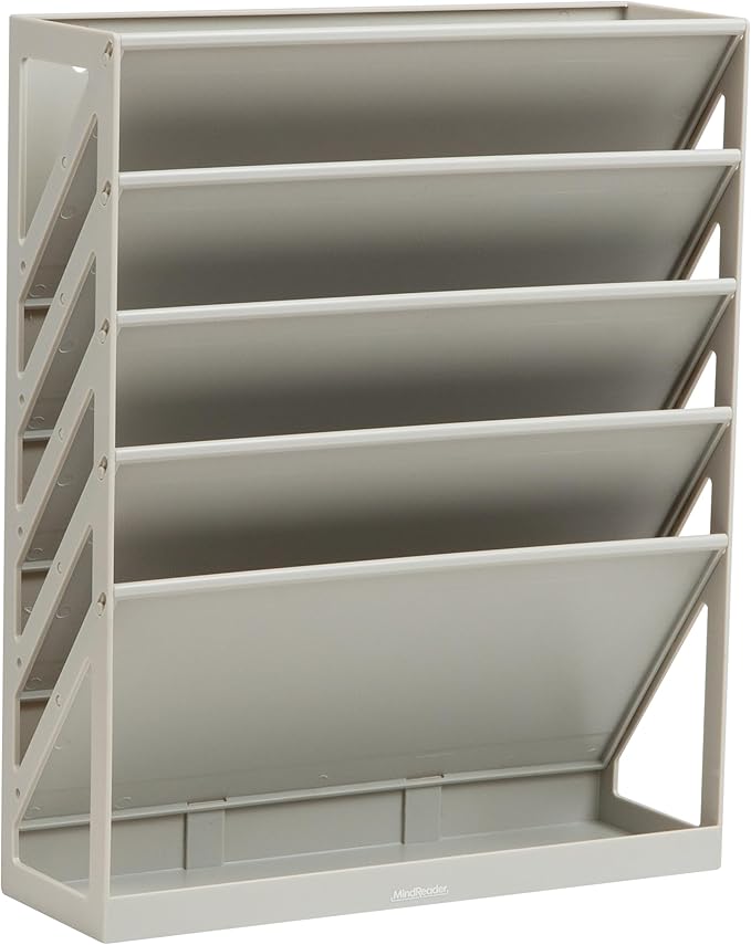 Mind Reader 5-Tier Vertical File Storage, Desktop Organizer, Wall Mount, Office, Plastic, 13"L x 4.25"W x 16"H, Beige