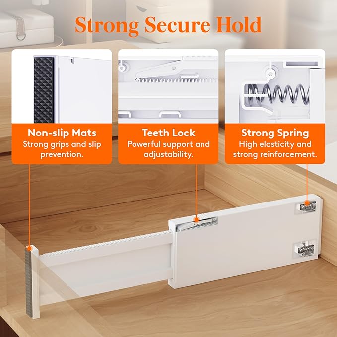 Lifewit 4 Pack 4" High Drawer Dividers 28-43.5cm/11-17" Adjustable Drawer Organizer for Clothes/Utensils, Expandable Drawer Separator in Dresser/Kitchen/Bedroom/Office Organization & Storage White