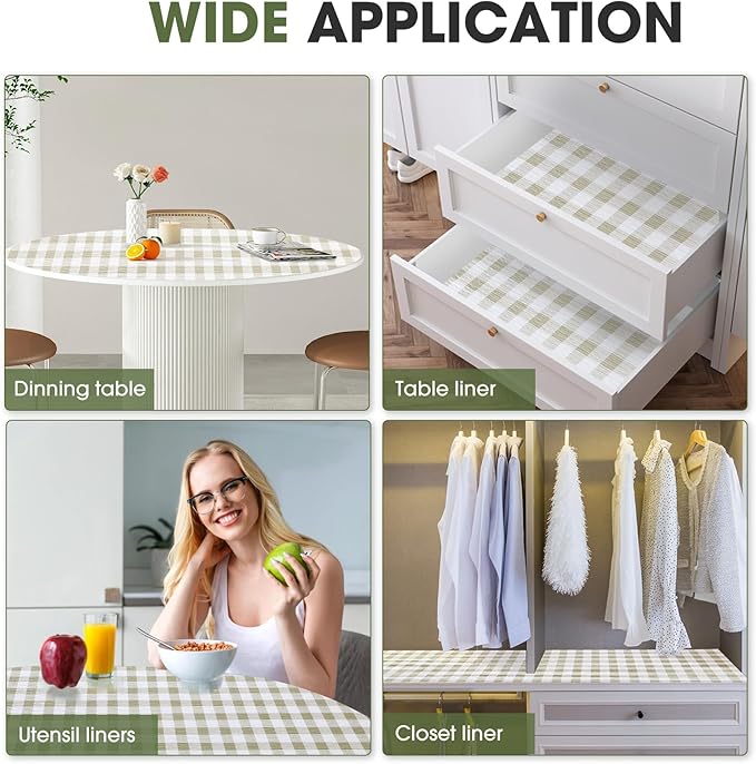 Beautysaid Shelf and Drawer Liner for Kitchen Cabinet, Non Adhesive Non Slip Shelf Paper Waterproof Washable Thickened for Dresser Pantry Shelve Bathroom Protector Liner(Checkered,23.6 in x 10 FT)