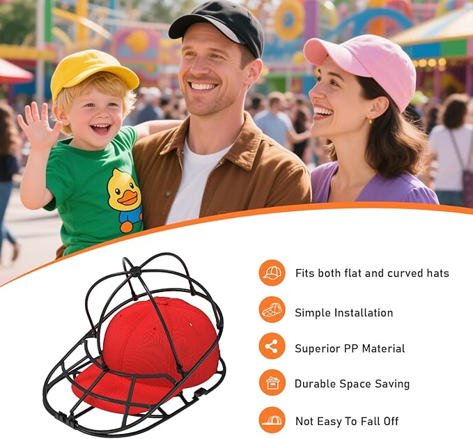 XQXA Hat Washer Cage 2-Pack - Baseball Cap Washing Machine & Dishwasher Safe Cleaner, Hat Cage for Washing Machine, Fits Adult/Kids Caps (Black)
