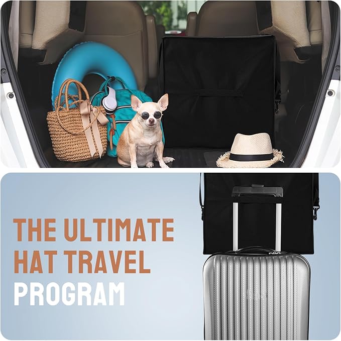 2 Pcs Hat Storage Box Upgrade Stackable Organizer with Lids Cowboy Hat Box Large Square Bag Foldable Closet Sheet Organizer Travel Container for Men Women(Black)