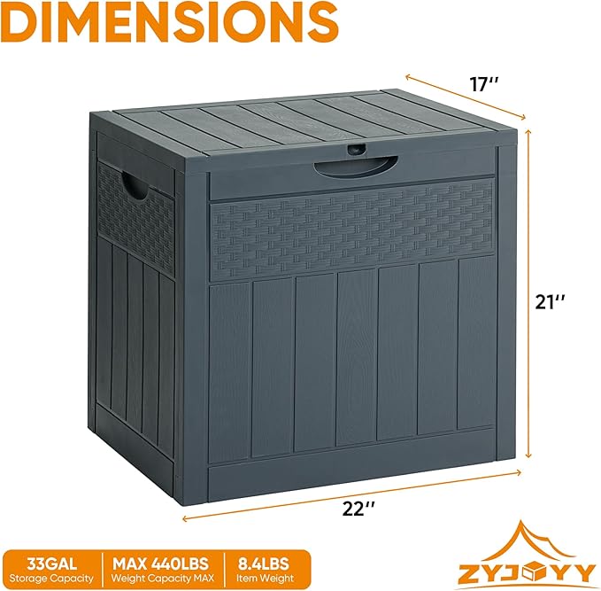 ZYJOYY 33 Gallon Resin Deck Box Waterproof Outdoor Storage Box and Patio Furniture Side Table for Pool Accessories, Gardening Tools, Outdoor Indoor Cushions, Lockable, UV Resistant
