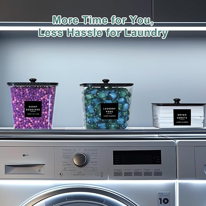 3 Pack Laundry Pod Containers and Dryer Sheet Holder Acrylic Jars with Bamboo Lids and Labels Laundry Room Organization Containers for Scent Booster Powder Detergent Pods Storage
