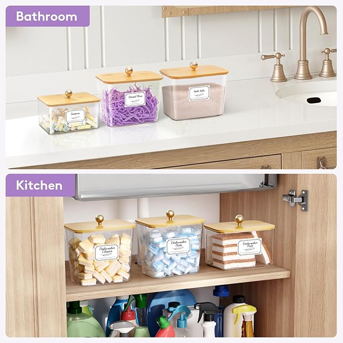 Lifewit Large Laundry Pods Container& Dryer Sheet Holder, Laundry Storage Containers, Laundry Room Organization Storage Jars for Powder, Scent Booster Beads,Bamboo Lid,0.53+0.7 gal,2 Pcs
