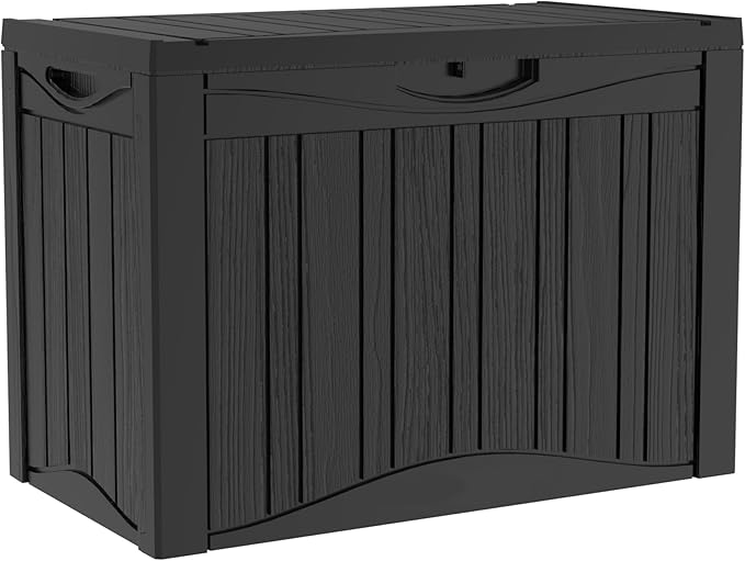 50 Gallon Lockable Resin Outdoor Storage Box, Waterproof & Weather Resistant Deck Box for Patio Cushion, Garden Tools & Pool Accessories, Black