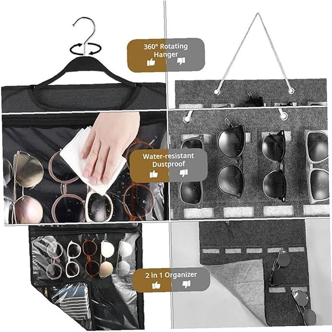 Hanging Jewelry Organizer Dual Zippered 43 Pockets 360°Rotating Double Sided Storage Pouch Wall Door Necklaces Sunglass Earrings Holders