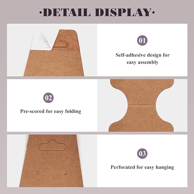 200pcs Jewelry Display Cards with Adhesive,1.7*4.7inch Necklace Display Kraft Cards with 200pcs Packaging Bags Jewelry Holder Cards Hanging for Earring Hair Band Keychain Scrunchies (Khaki)